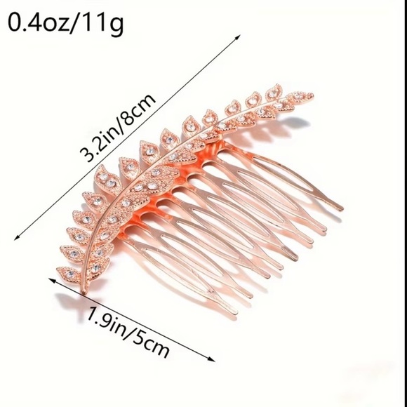Rose Gold Leaf Crystal Hair Comb - Elegant Women Accessories - Picture 3 of 3